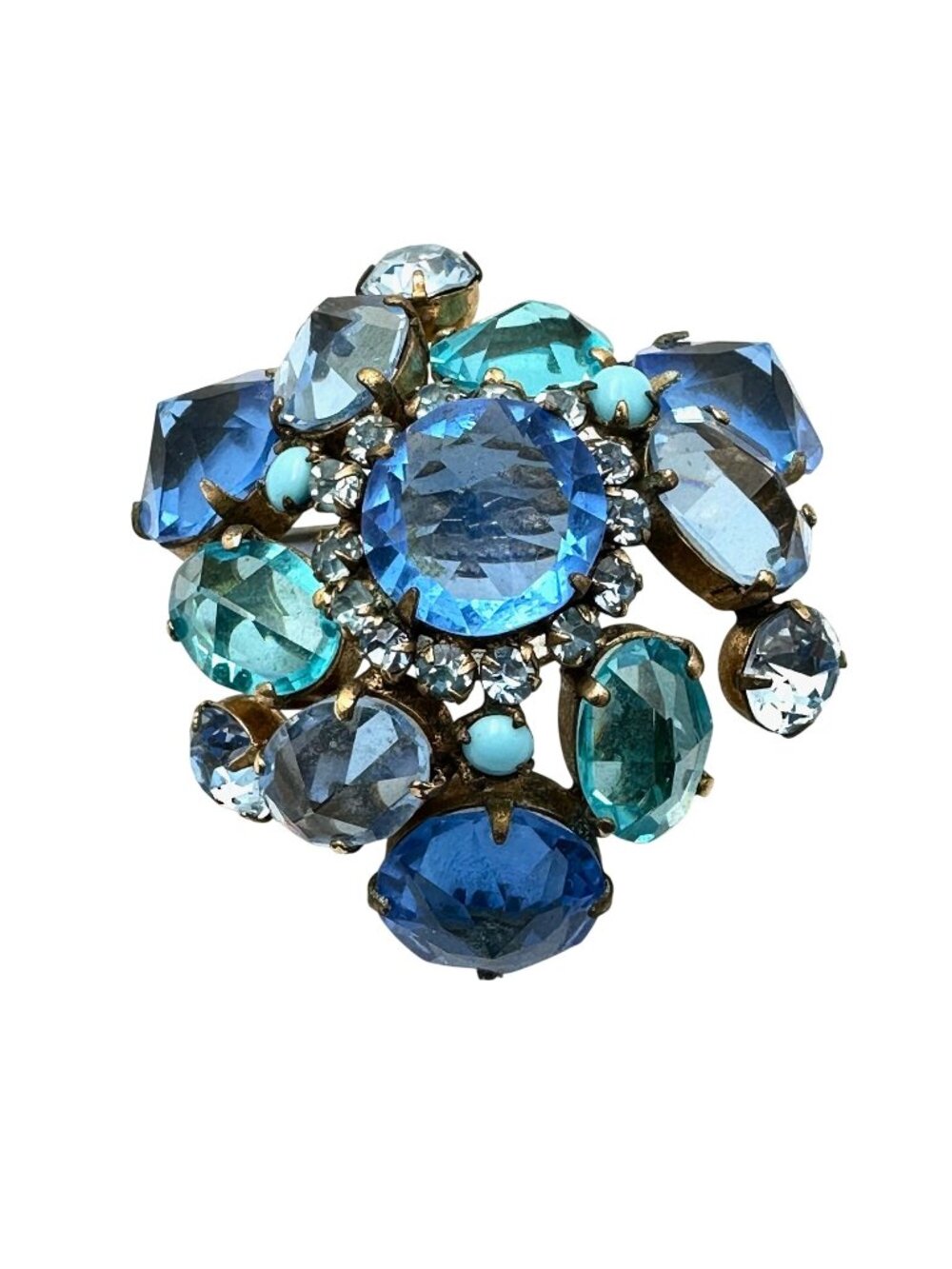 Vintage Signed Schreiner New York Brooch Pin Blue Reverse Set Glass Rhinestone